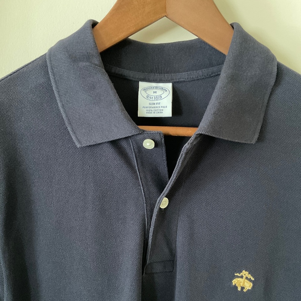 Brooks Brothers, Polo Shirt, Navy Blue, Medium, Slim, 100% Cotton